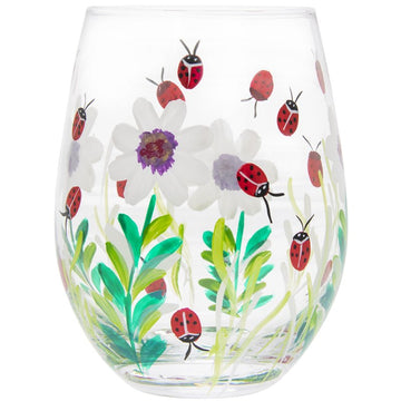 2Pcs 500ml Lynsey Johnstone Hand Painted Ladybirds Flower Stemless Gin Glasses