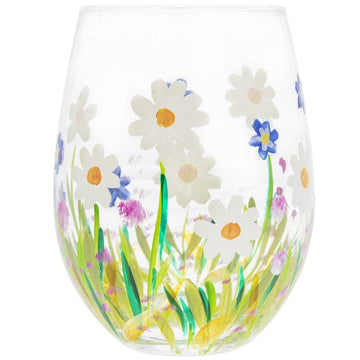 2Pcs 500ml Lynsey Johnstone Hand Painted Dainty Daisies Stemless Gin Glasses