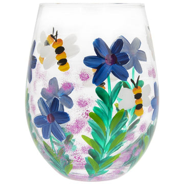 2Pcs 500ml Lynsey Johnstone Hand Painted Bees Wild Flowers Stemless Gin Glasses