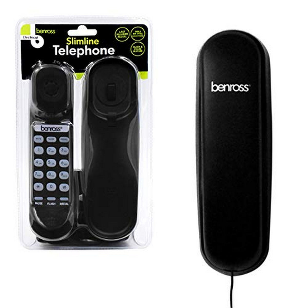 Benross Black Slimline Telephone Corded Table Wall Mountable