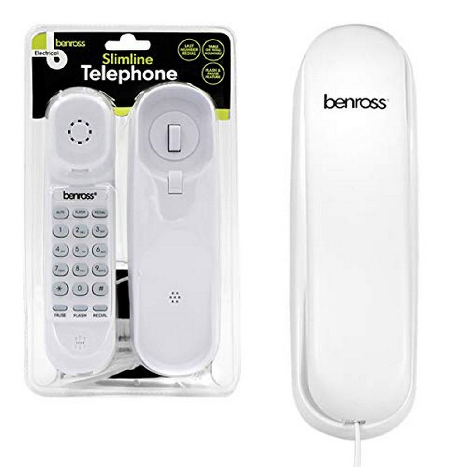 Benross White Slimline Telephone Corded Table Wall Mountable