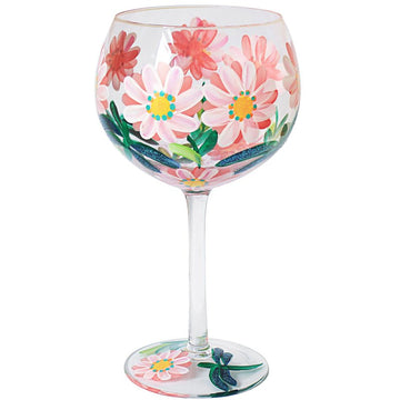 Lynsey Johnstone Hand Painted Cocktail Gin Glass Daisies & Dragonflies