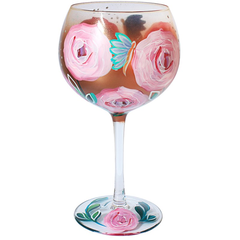 Lynsey Johnstone Hand Painted Cocktail Gin Glass Pink Roses