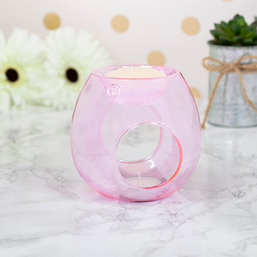 Round Glass Pink Clear Lustre Wax Oil Warmer Tealight Holder