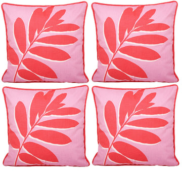 4pc Outdoor Filled Cushion Cover Pink Leaf