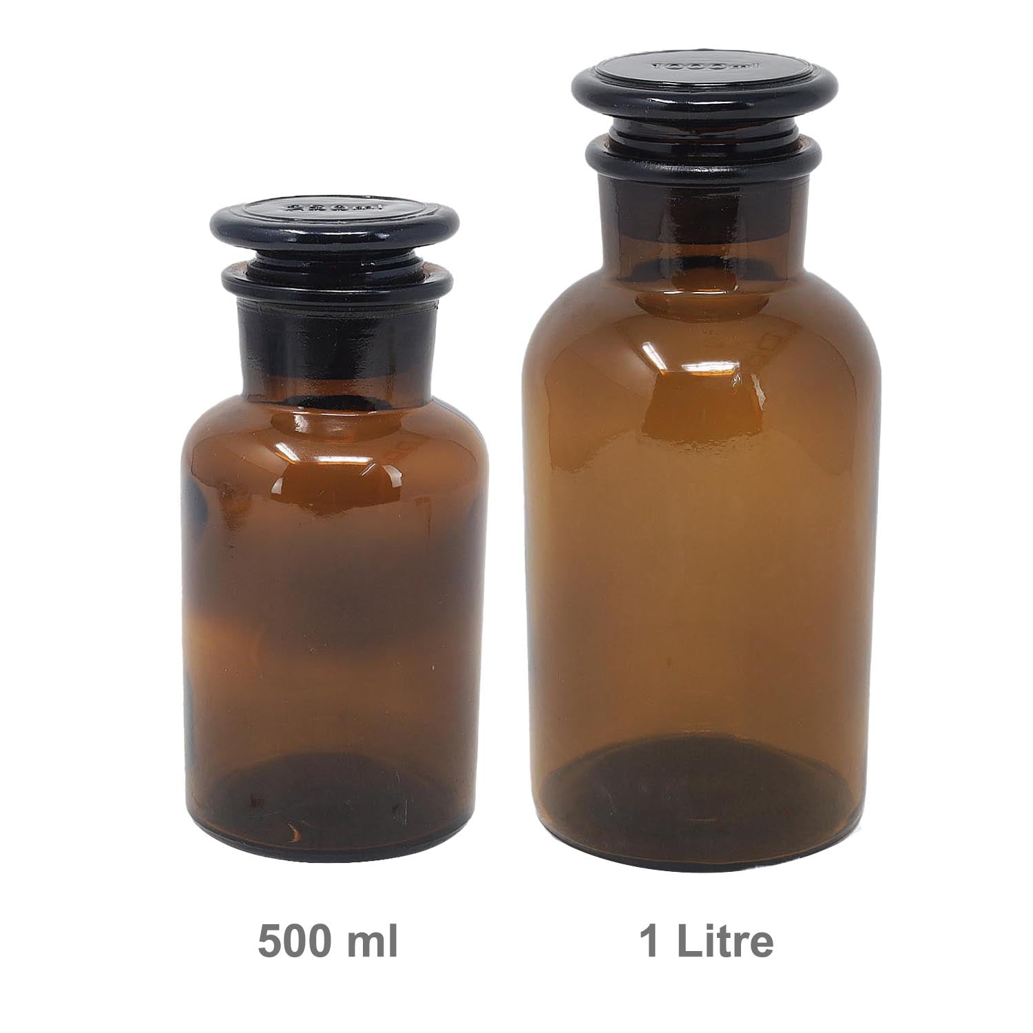 2Pcs 500ml & 1000ml Amber Glass Apothecary Bottles Set