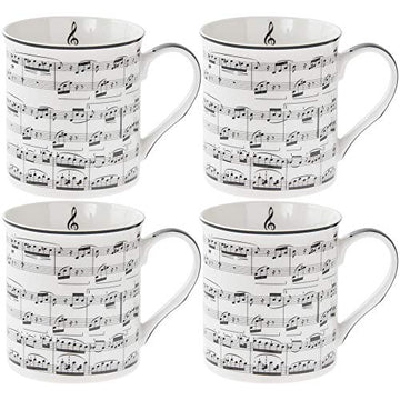 Set of 4 Making Music Minimalist Fine China Mugs