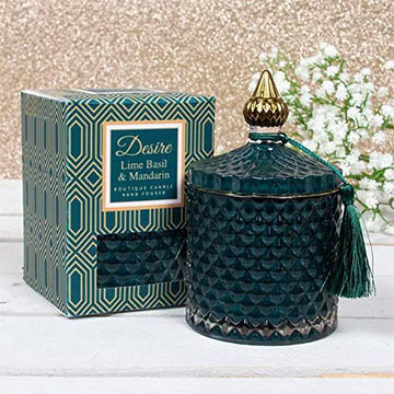 Desire Noir Lime Basil & Mandarin Soy Wax Candle Crystal Diamond Green Jar 15cm