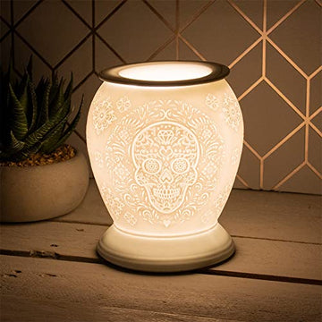 White Ceramic Vase Lamp Wax Melt Warmer Oil Burner Skull