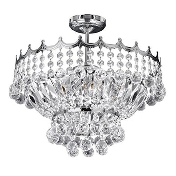 Versailles 5 Light Chrome Frame & Crystal Semi Flush Chandelier