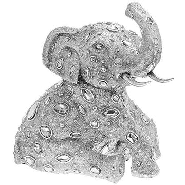 Sitting Elephant Silver Art Diamante Decor