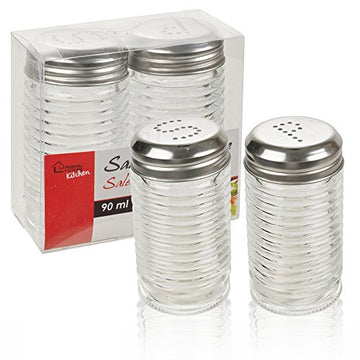 2Pcs Ribbed Glass Salt & Pepper Shakers Set