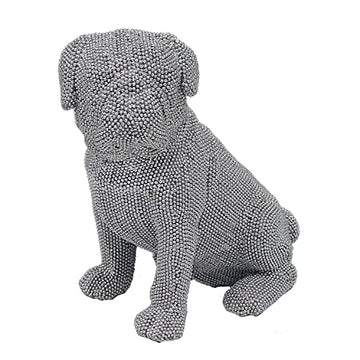 Silver Art Diamante Sitting Pug Dog Figurine Ornament Decor