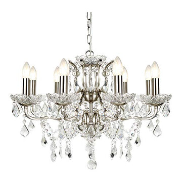 Paris 8 Lights Satin Silver & Clear Crystal Drops Chandelier