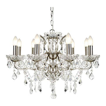 Paris 8 Lights Satin Silver & Clear Crystal Drops Chandelier