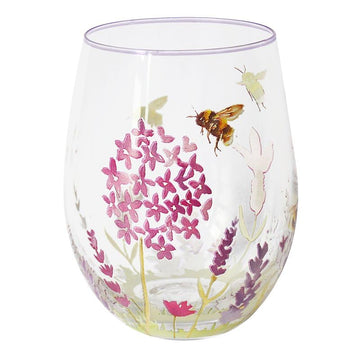 Lavender and Bees Stemless Glass