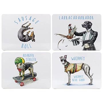 Set of 4 Cork Placemats Dog Witty Humor Illustrations