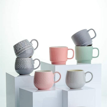 355ml Coral Pink Embossed Mug