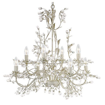 Almandite 8 Lights Cream Gold Leaves & Crystal Chandelier