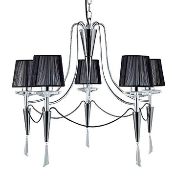 Duchess 5 Light Black Chrome Chandelier With Black String Shades