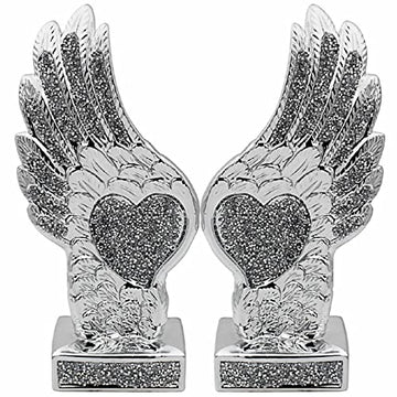 Resin Angel Wings Silver Sparkle Diamante Art Statue
