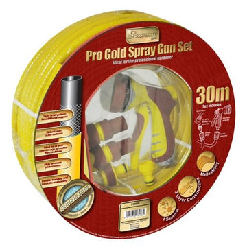 Pro Gold 30m Flexible Hose Pipe And Spray Gun Fitting Set
