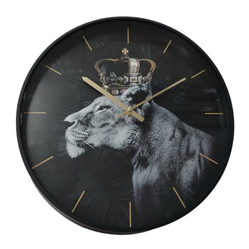 Majestic Black Lioness Quartz Round Wall Clock Analogue No Numbers AA Battery