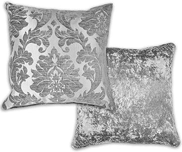 Damask Velvet Double Sided Cushion Cover - Silver Grey