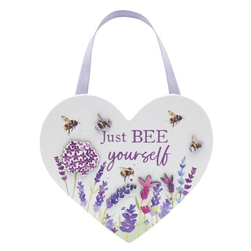 Lavender & Bees Hanging Heart Shaped Wooden Plaque