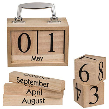 Natural Wooden Coloured Suitcase Shaped Perpetual Calendar