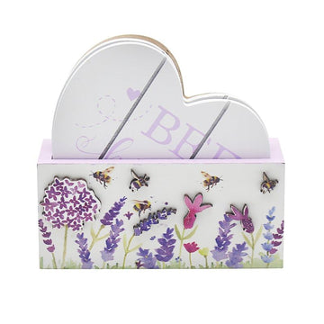 4Pcs Lavender & Bees Wooden Heart Shaped Coasters (design by Jennifer Rose)