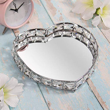 Silver Heart Crystal Diamond Mirrored Ornament Tray Small