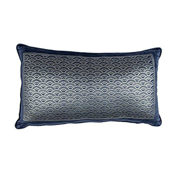 Luxury Velvet Filled Boudoir Cushion - Akira Navy & Silver Grey