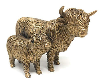 Bronze Highland Cow & Calf Animal Figurine