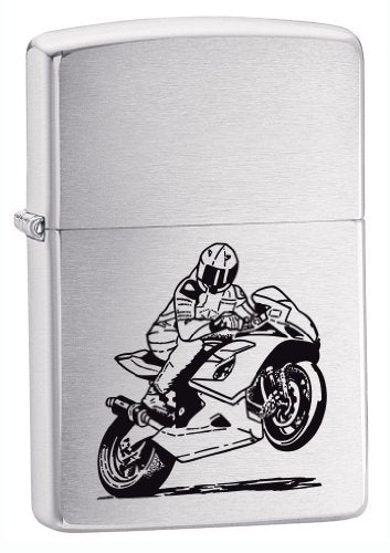Zippo Motorcycle Brushed Chrome Windproof Flame Lighter
