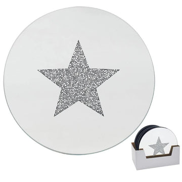 20cm Diamante Crystal Star Mirrored Glass Candle Plate