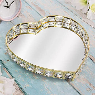 Gold Heart Crystal Diamond Mirrored Jewellery Ornament Tray