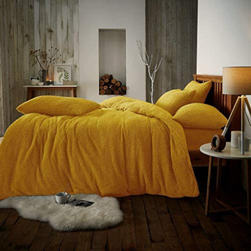 Teddy Bear Fleece Double Duvet Cover Set - Ochre Yellow