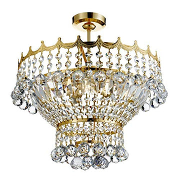 Versailles 5 Light Gold Frame & Crystal Semi Flush Chandelier