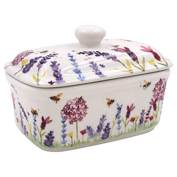 Ceramic Lavender & Bees Butter Dish