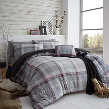 Teddy Bear Fleece Lincoln Single Duvet Cover Set - Grey & Red