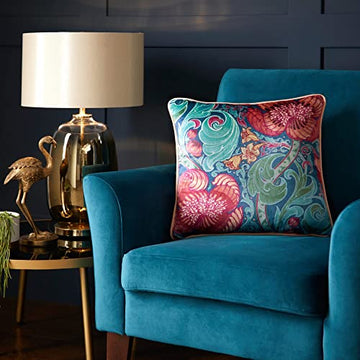 Laurence Llewelyn Bowen LLB Damask Velvet Piped Edge Cushion Cover 43x43cm - Blue