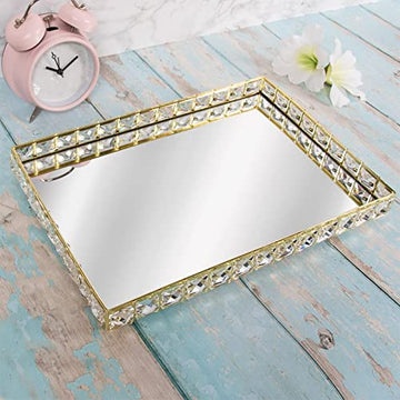 Medium Rectangle Gold Metal Mirror Jewellery Tray Holder