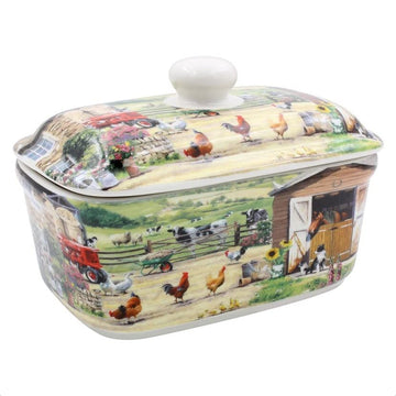 Farmhouse Butter Dish Ceramic Keeper with Lid
