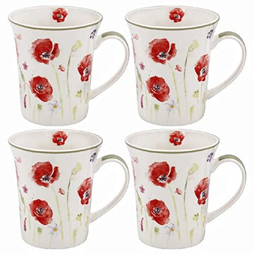 Coffee Tea Mugs Set Of 4 Fine China Poppy Field Design
