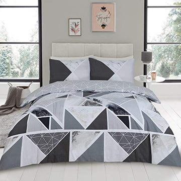 Mila Triangles Marble Stripes Charcoal Grey King Duvet Cover Set