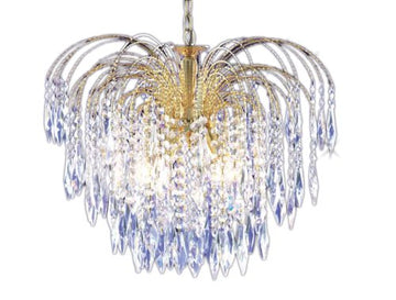 Waterfall 5 Light Gold & Crystal Pendant