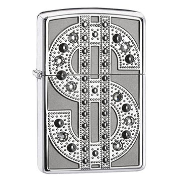 Zippo Chrome Dollar Bling Cigarette Lighter