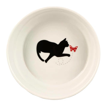 14cm Stoneware Cat Bowl Kitten Mono Flared