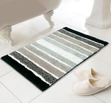 Tonal Stripe 100% Cotton Bath Mat - Grey